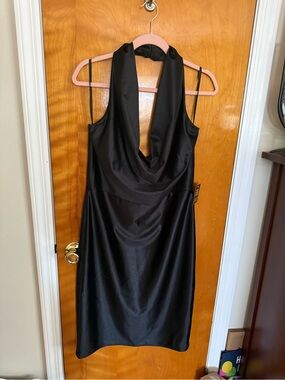 Express Black Satin Cowl Midi Dress